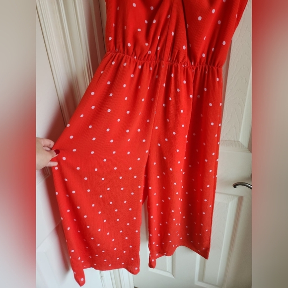 Everly Retro Red Orange & White Polka Dot Jumpsuit Size Medium - Picture 3 of 9